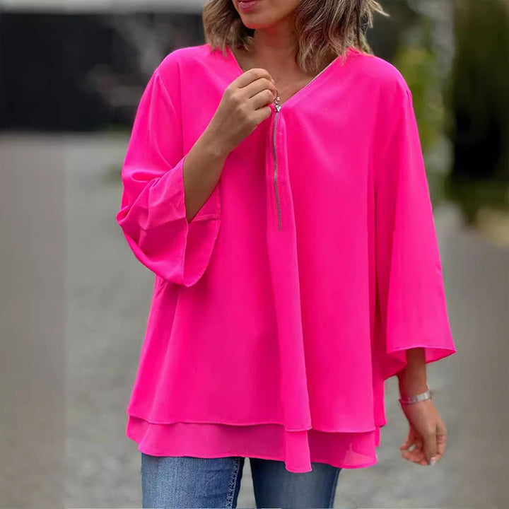 Mira™| Chiffon Zipper Shirt