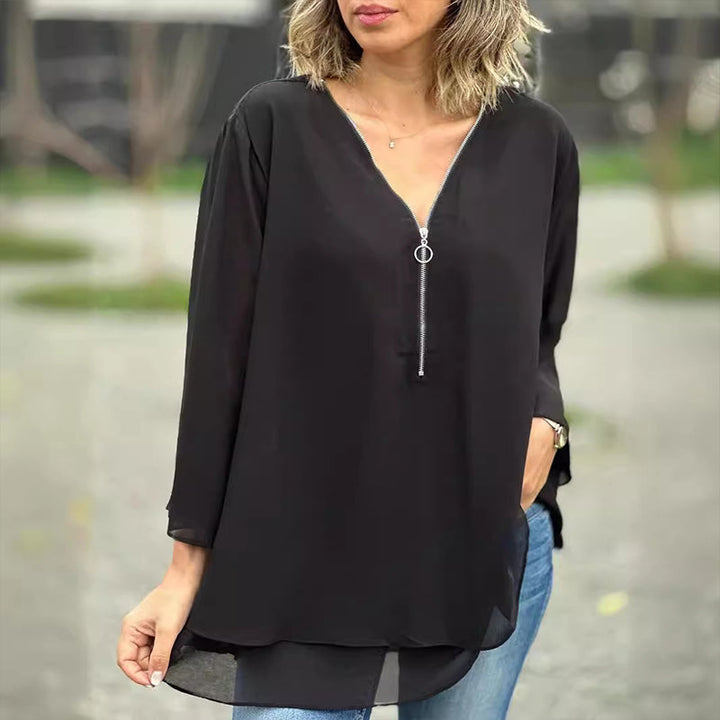 Mira™| Chiffon Zipper Shirt