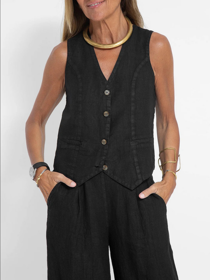 Sara™| Trendy Set (Wide Leg Trousers + Buttoned Sleeveless Vest)