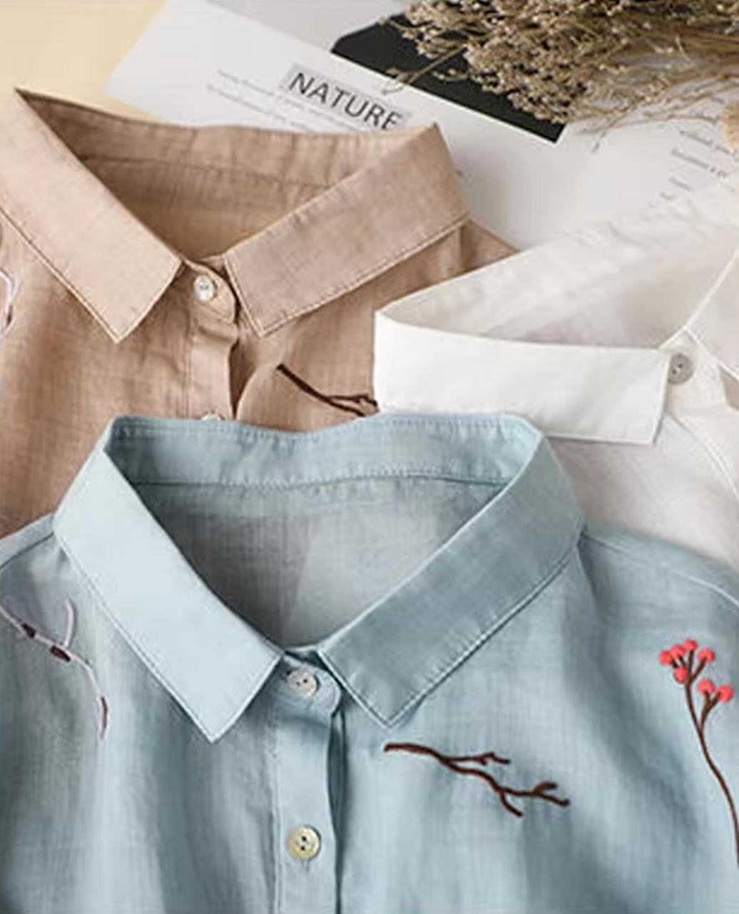 Lara™| Embroidered Cotton-Linen Lapel Shirt