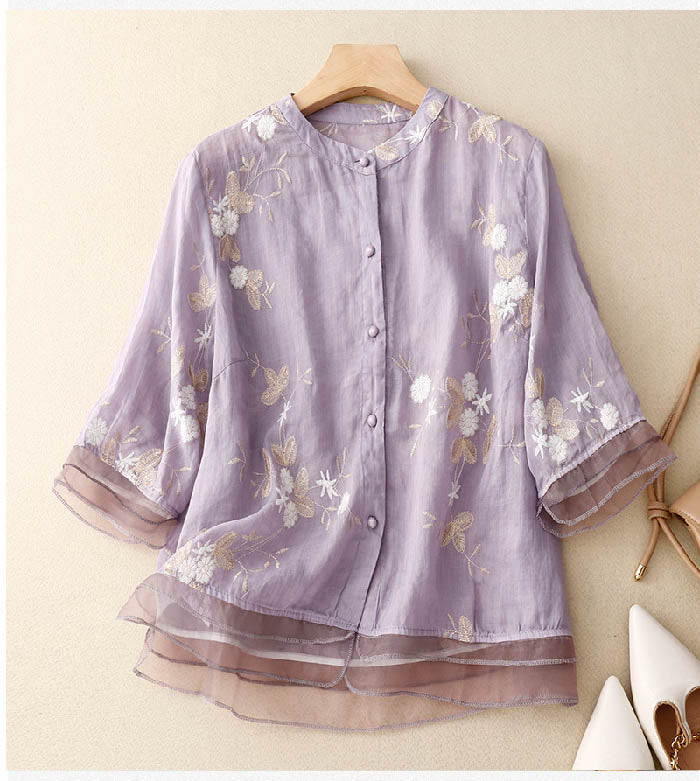 Ava™ | Embroidered Summer Button-Up Top