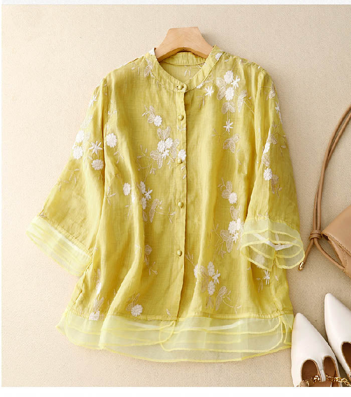 Ava™ | Embroidered Summer Button-Up Top