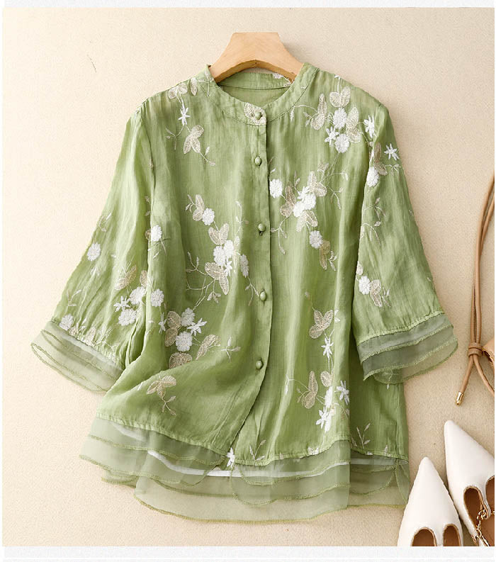 Ava™ | Embroidered Summer Button-Up Top